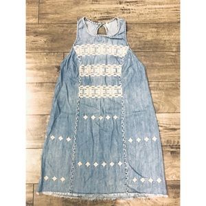 Free People Denim and Embroidered Sleeveless Dress